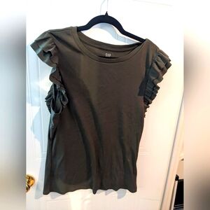 GAP Women's Olive Ruffle Sleeve Top